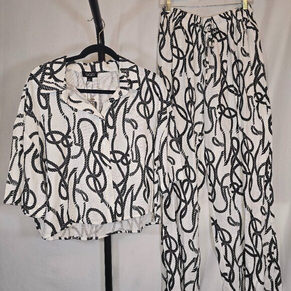 Gigio Pants - White & Black Rope Print Short Sleeve Flowy Pantsuit